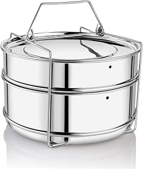 Embassy Stainless Steel Cooker Separator | Suitable for 3 litres Prestige Deluxe Plus Outer Lid Pressure Cookers | 2 Containers with Lifter | Dimension - 14.5x14.5x11.5 cm