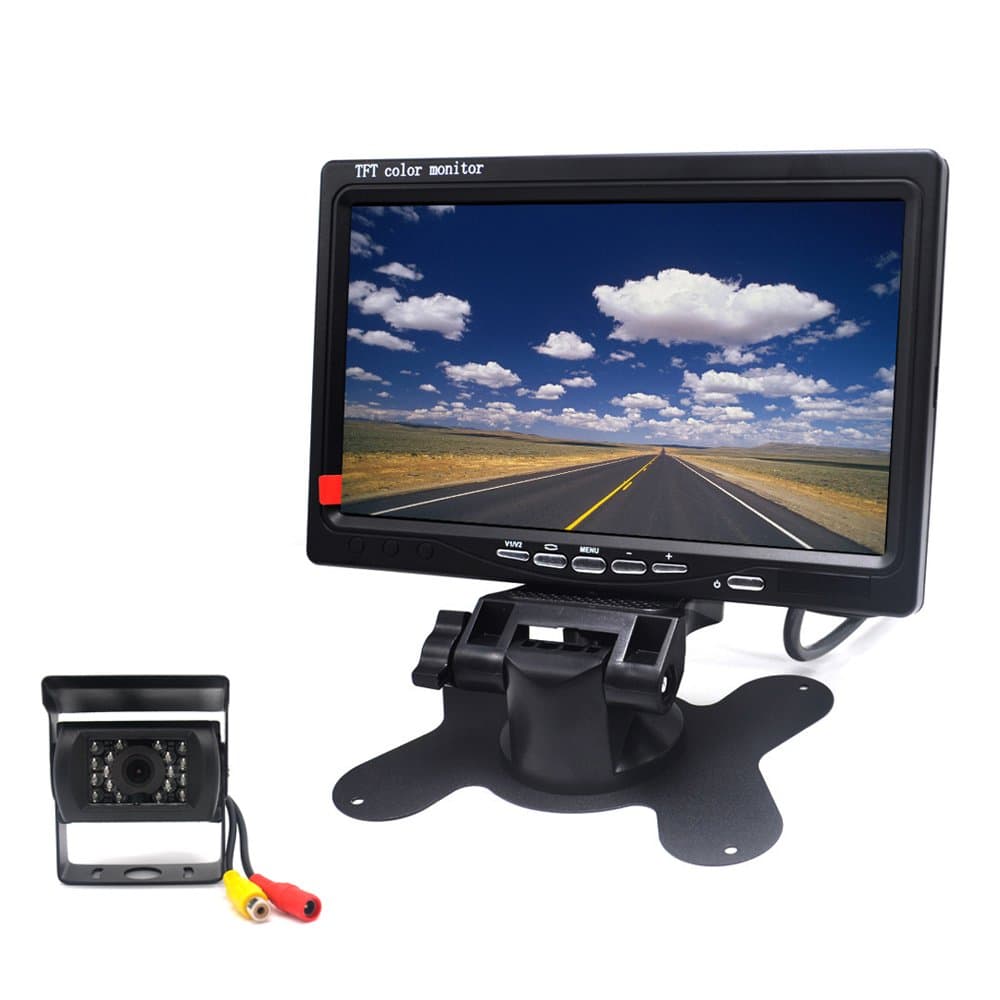 Padarsey 12V 24V Vehicle Backup Camera System Rear View Camera Support Night Vision Waterpoof & 7" Monitor with 34 ft AV Cables(with Guide line) for Bus/Truck Van/Trailer/RV/Campers
