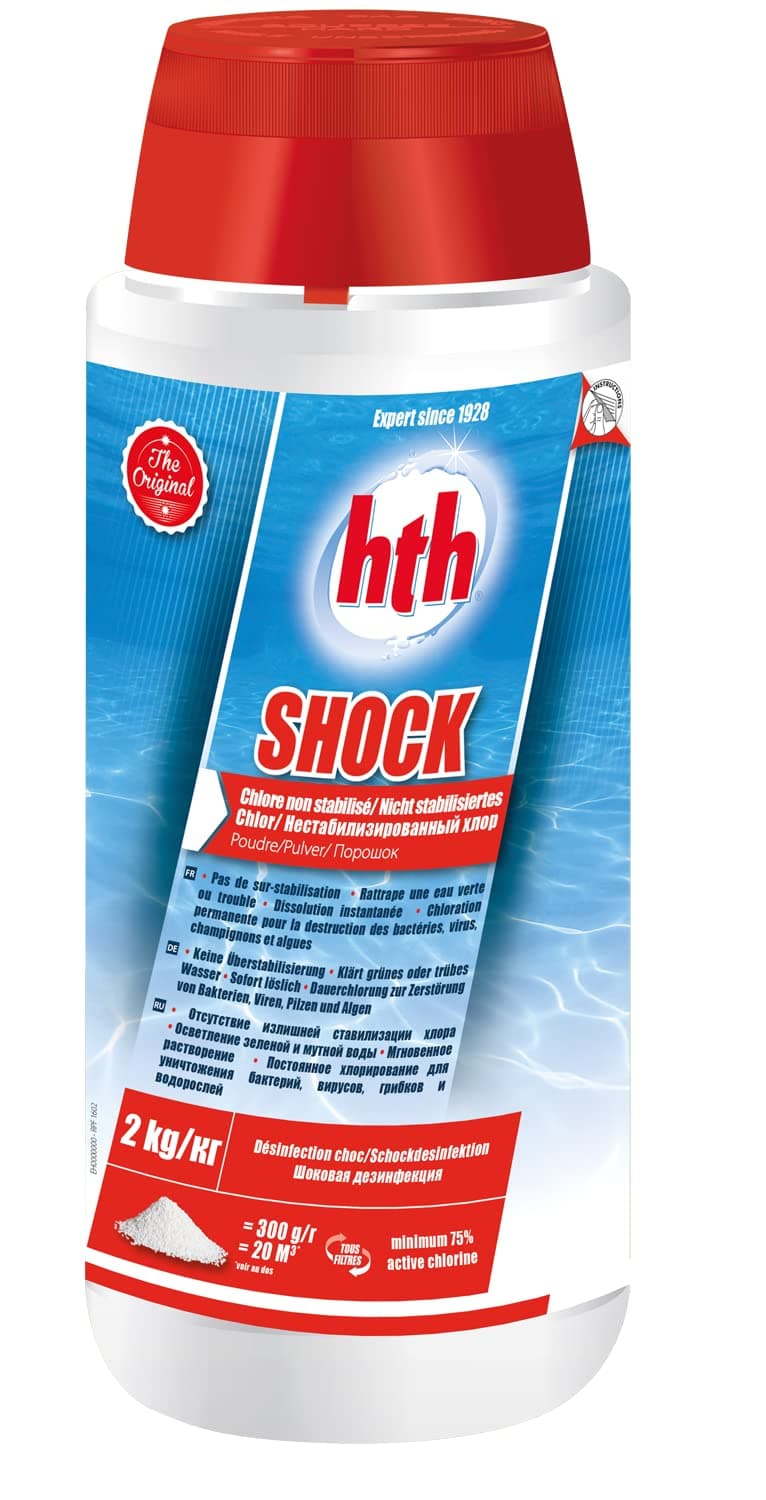 HTH Hypochlorite Calcium Powder, 2 Kg, Instant Dissolving, 75% Active Chlorine Content, Ideal for Shock Treatment