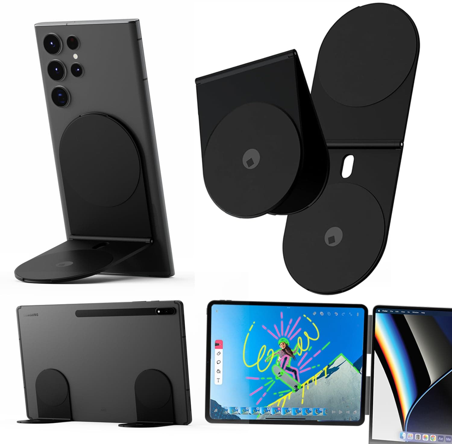 Rolling Square Edge Pro Tablet Kit - Mount and Phone Magnetic Holder, Smartworking & Productivity Stand Accessory, Compatible with MagSafe, Compatible with Any Tablet or Phone, Black