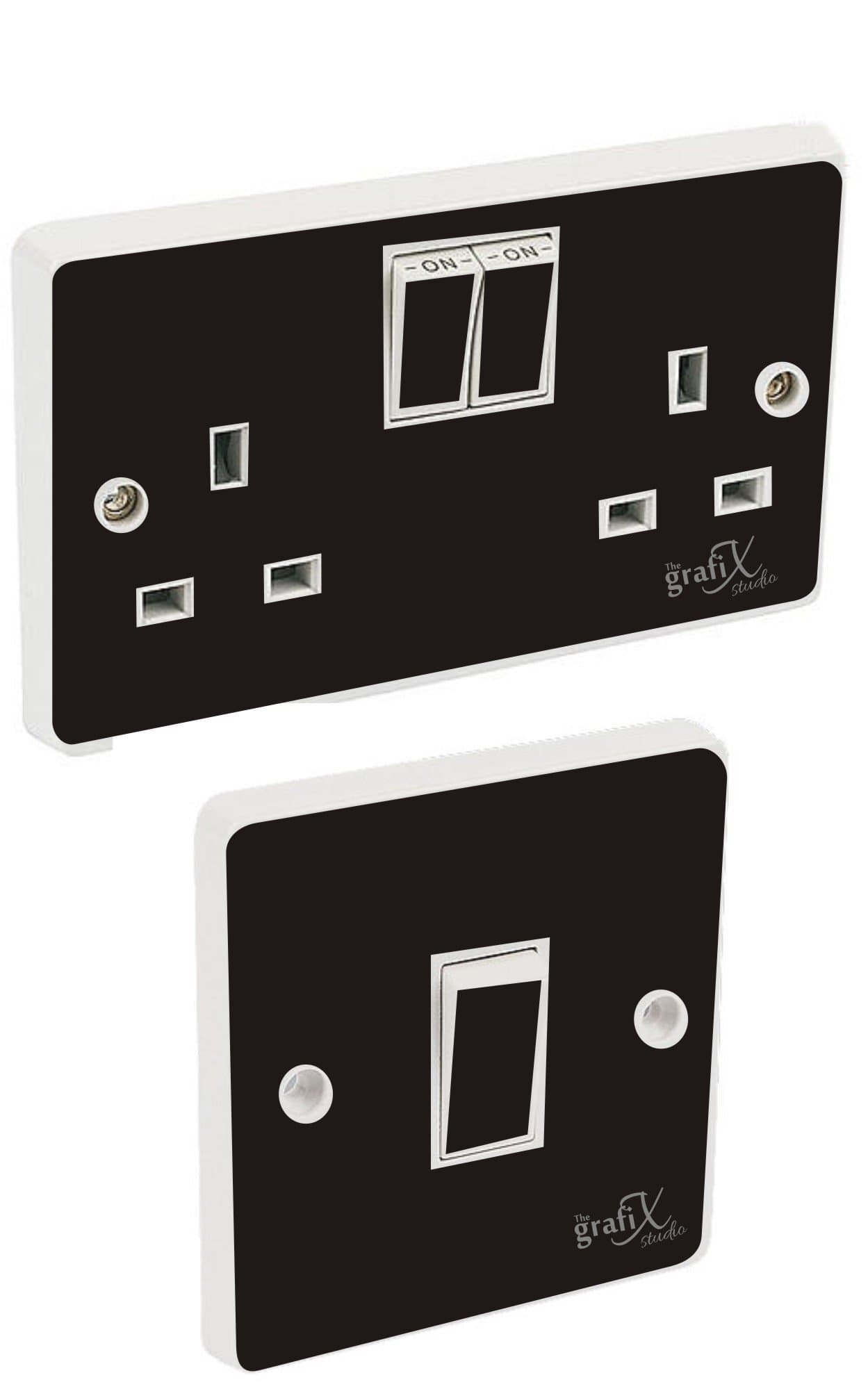 Black Gloss Light Switch & Double Socket Sticker Vinyl/Skin Cover