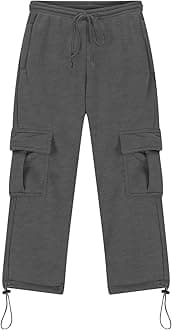 Boys' Open Bottom Fleece-Lined Sweatpants with Pockets High Elastic Waist Baggy Wide Straight Leg Pants 5-15 Years