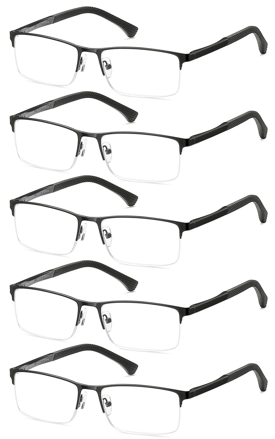 EYECEDAR 5-Pack Reading Glasses for Men Metal Half Frame Rectangular Style Spring Hinges Eyeglasses Mens Readers 1.75