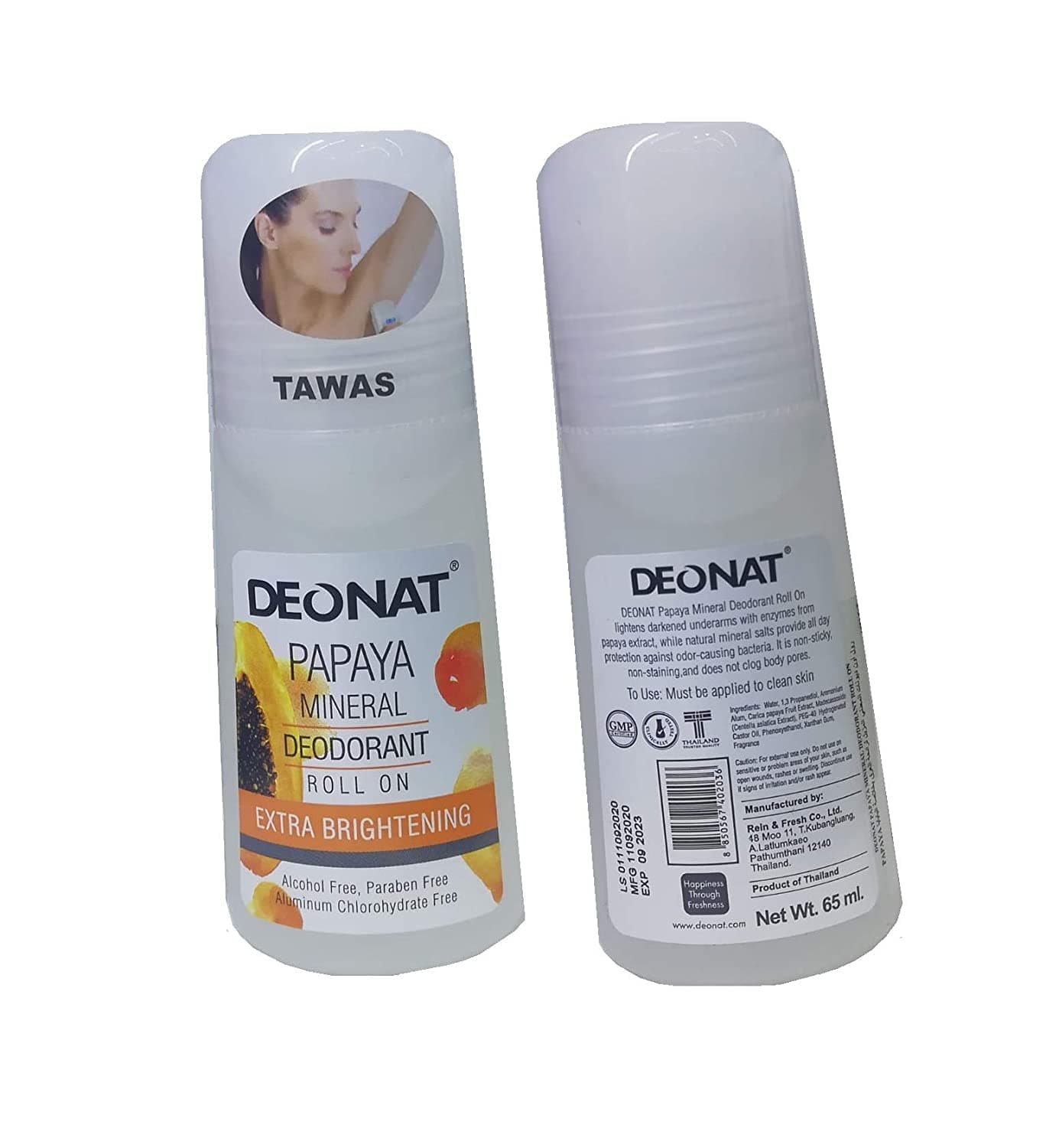 Deonat Papaya Mineral Deodorant Roll on, 65ml