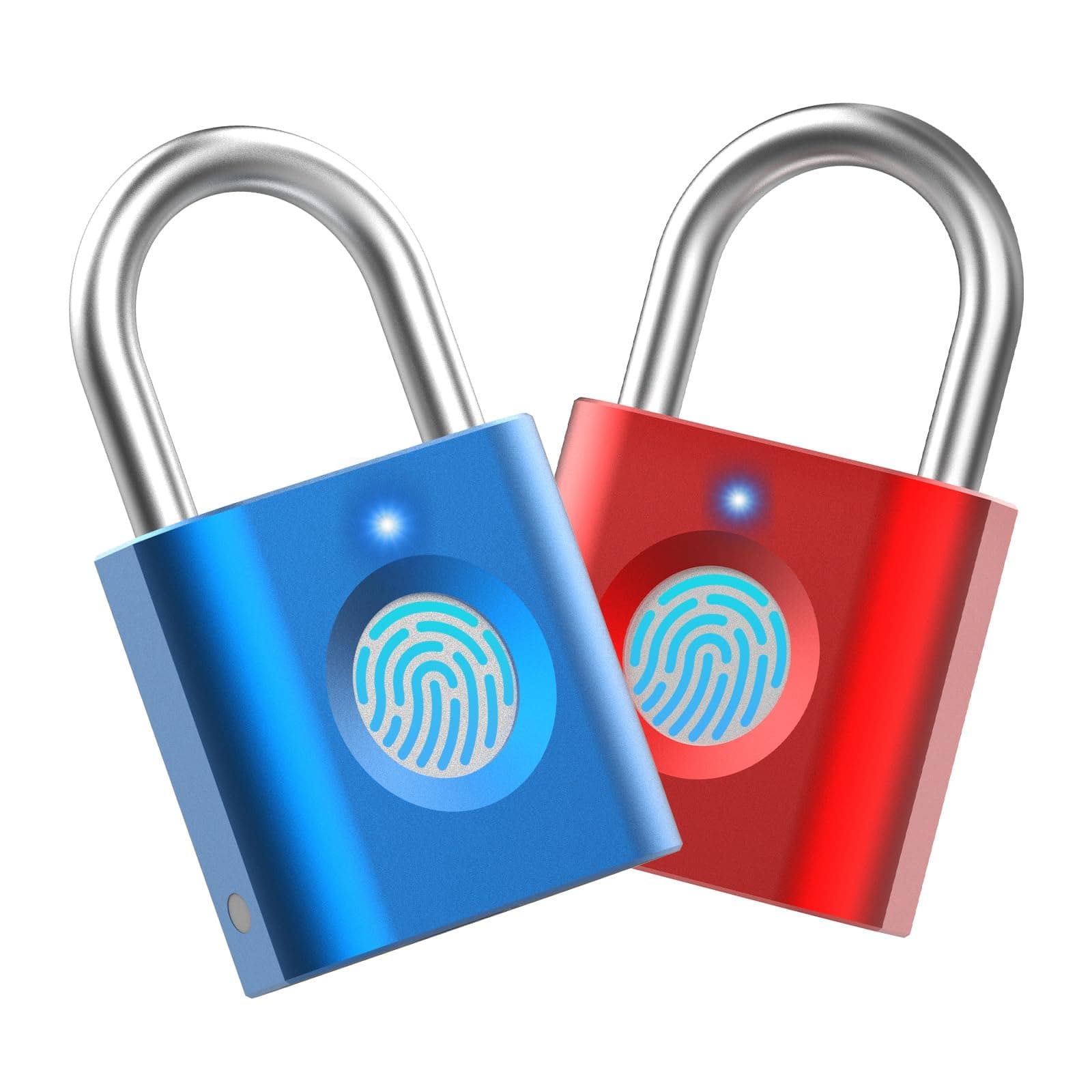 eLinkSmart Fingerprint Gym Lock [2-Pack, Blue & Red] Mini Fingerprint Padlock, Colourful Metal Keyless Thumbprint Lock for Luggage, School Bag, Toolbox, Gym Locker