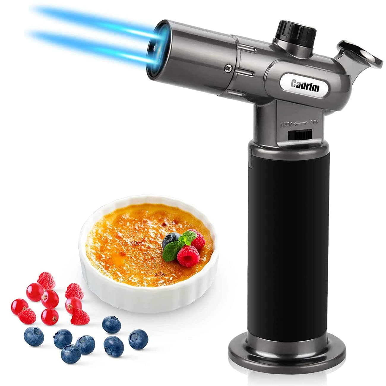 Kitchen Blow Torch 1300°C Dual Flame Adjustable Refillable Butane Chef Tool Cooking Blowtorch Lighter Mini Adjustable Flame with Lock BBQ Baking Creme Brulee Crafts Soldering (Gas Not Included)