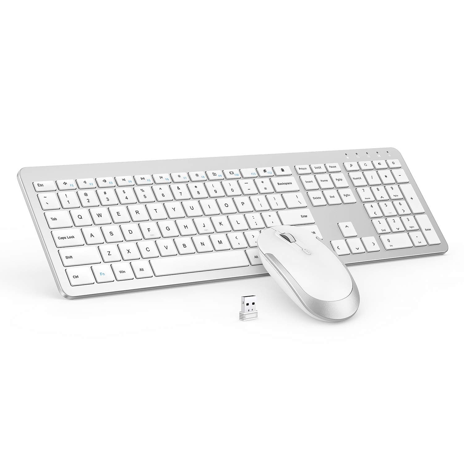 Seenda Wireless Keyboard and Mouse Combo - Full Size Slim Thin Wireless Keyboard Mouse with Numeric Keypad 2.4G Stable Connection Adjustable DPI - White & Silver