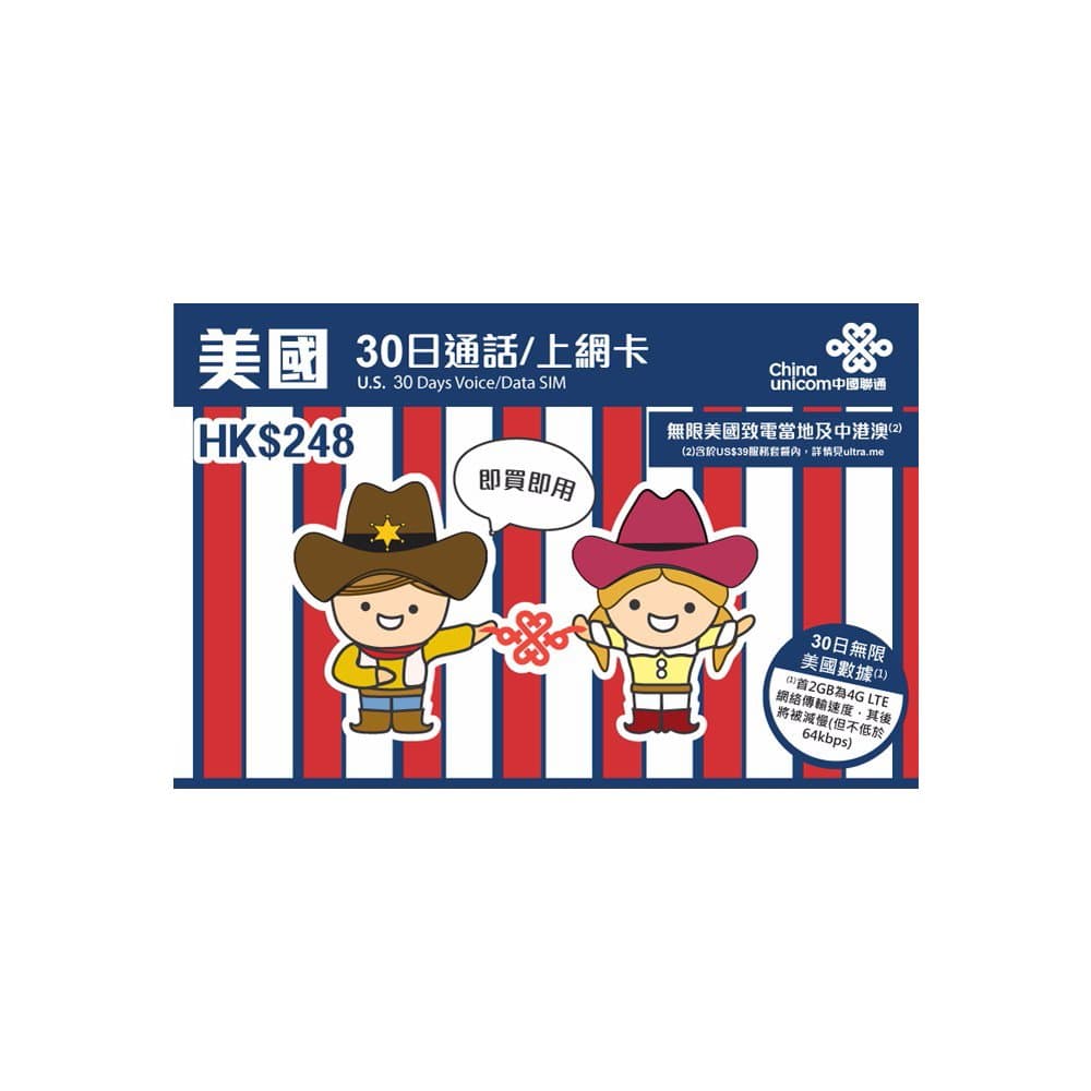 US 30 Days SIM Prepaid Card with Unlimited Time/Data (Nano )