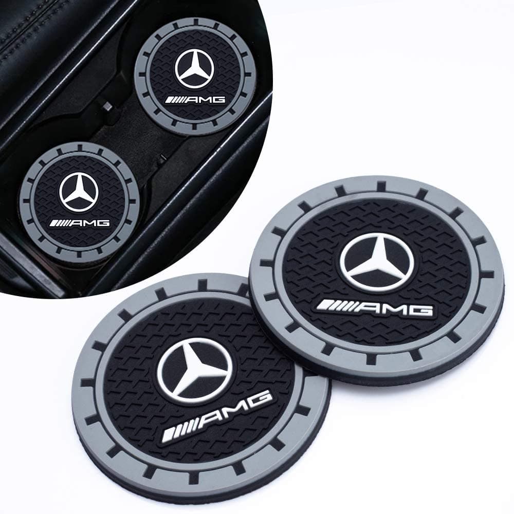 2PCS Car Cup Coaster,Auto Cup Holder Insert Coaster for Mercedes AMG GT GLC GLE G C-Class S-Class E-Class GLA, Car Interior Accessories, Black