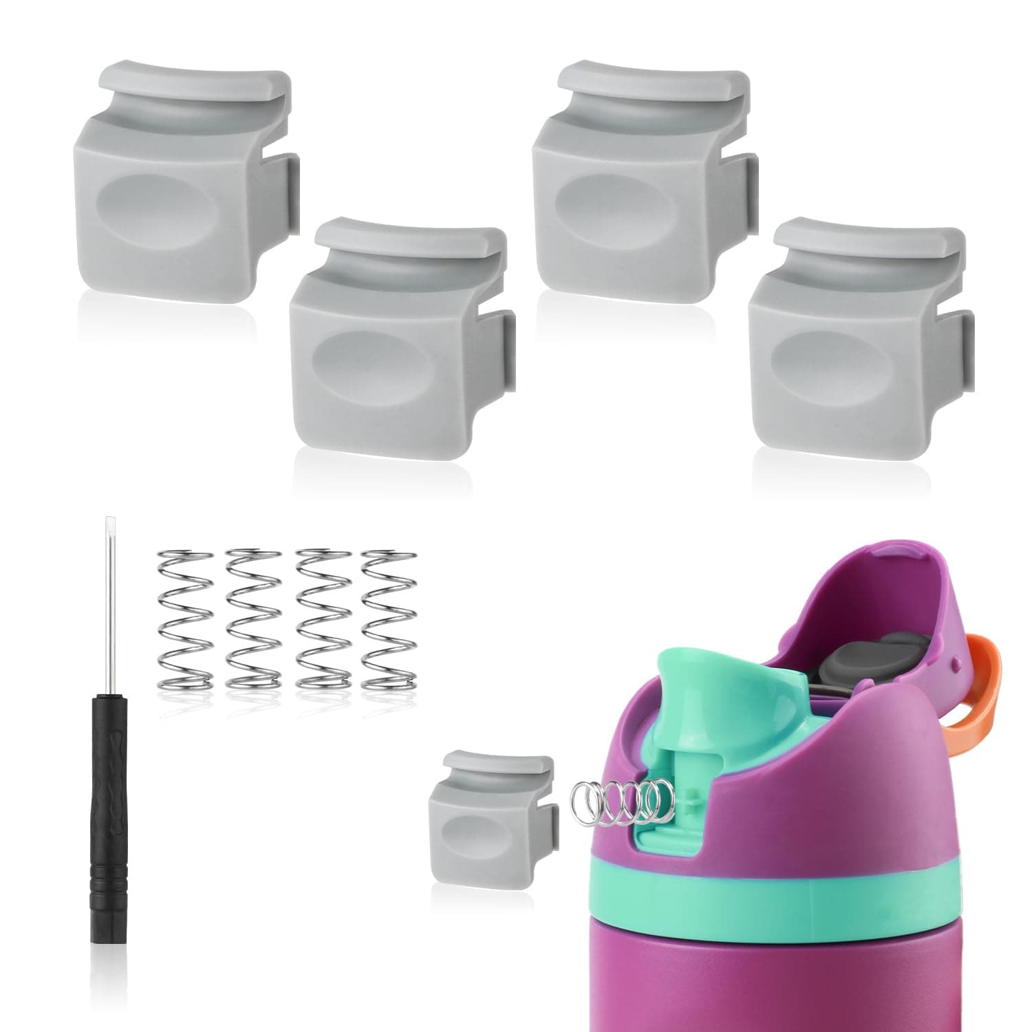 4pcs Replacement Button Compatible with Owala FreeSip 24oz 32oz, BPA-Free Water Bottle Lid Mouth Push Button Switch Replacement Parts for Owala 19/24/32/40oz Bottle Accessories, Grey