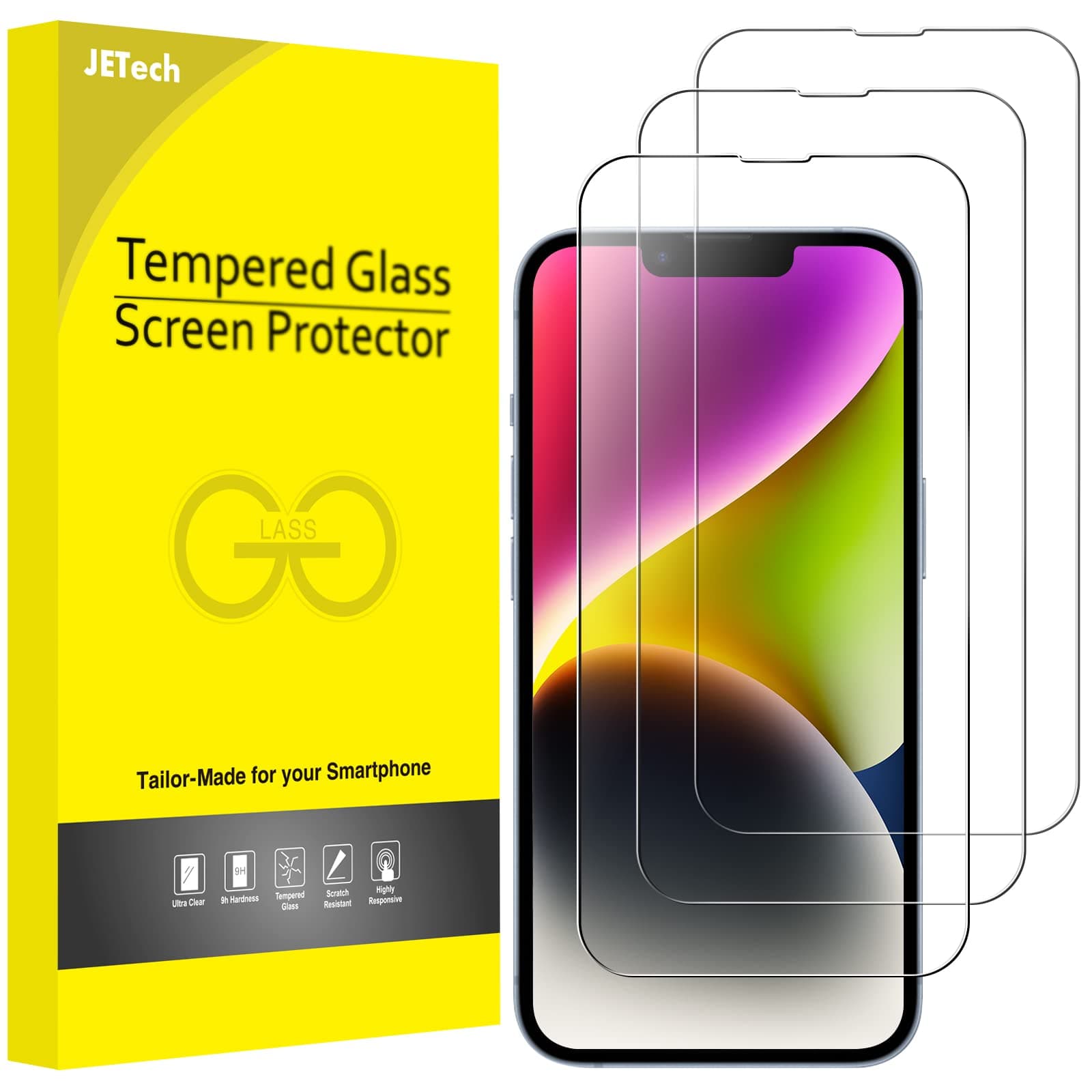 – Full Coverage Screen Protector for iPhone 14 Plus 6.7-Inch, 9H Tempered Glass Film Case-Friendly, HD Clear, 3-Pack