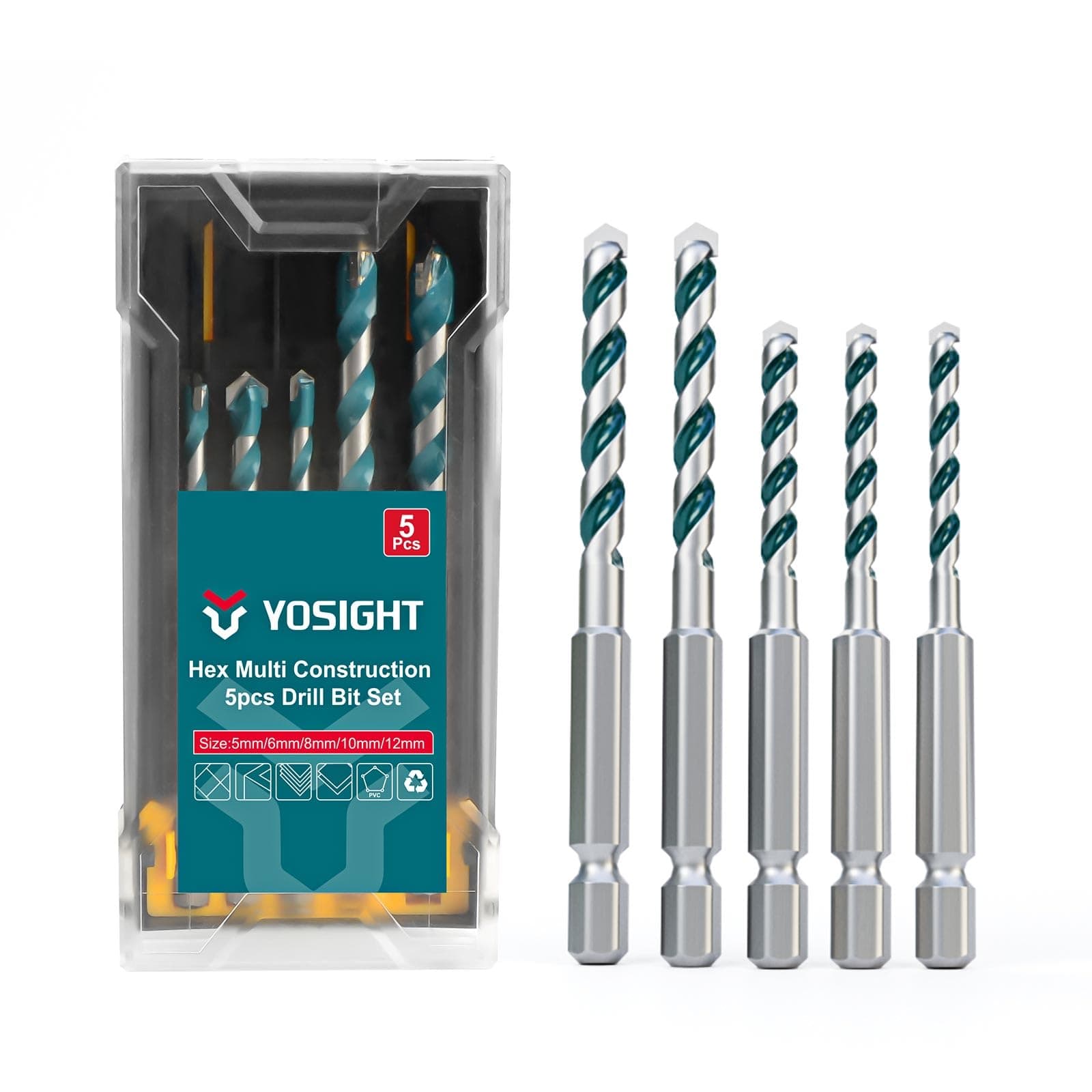 1.27 cm 0.95 cm 0.79 cm 0.64 cm 0.48 cm Hex Concrete Drill Bit Set, Carbide Brick Drill Bit, Cement Drill Bit Set for Impact Driver, Tools for Brick Concrete Stone Metal Wood Plastic