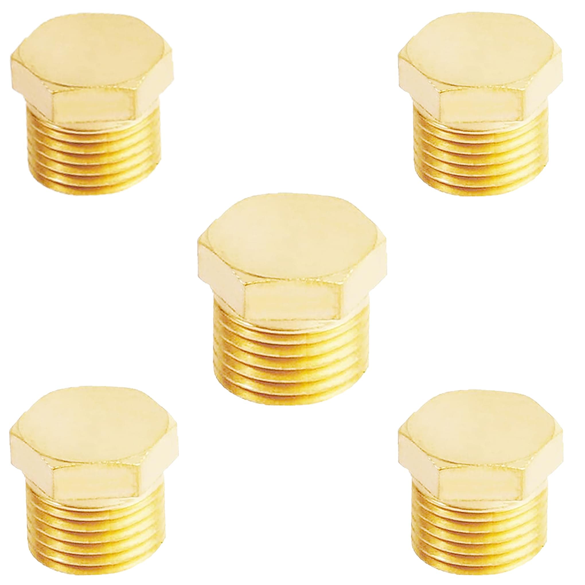 AOPANDA 1/2 NPT Pipe Fitting, Brass Material, 1/2 NPT Outer Hexagon Thread Outer Tooth Plugging Fitting (5 Packs)