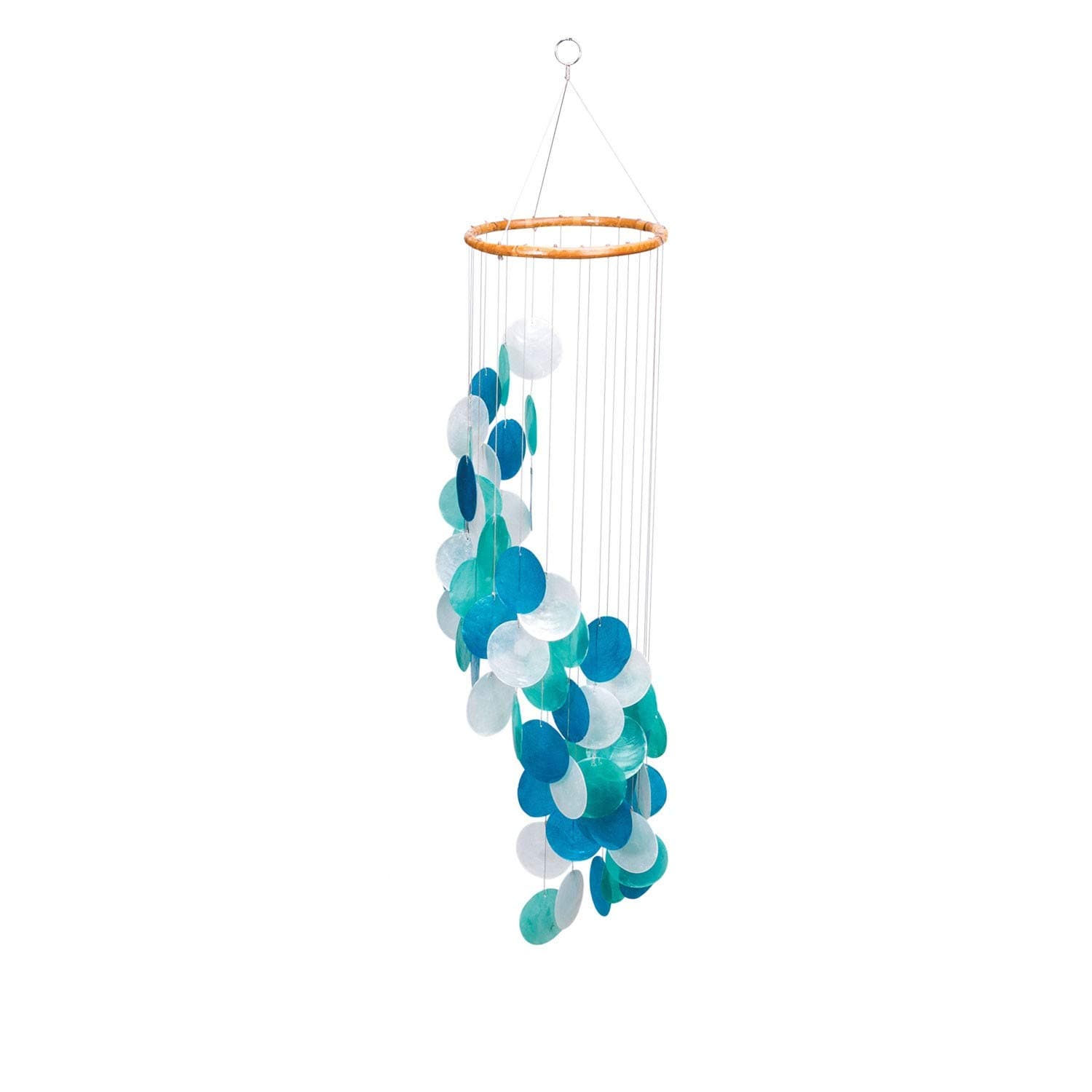Beachcombers Dolphin Fish Spiral Capiz Shell Wind Chime,Turquoise, Green, White