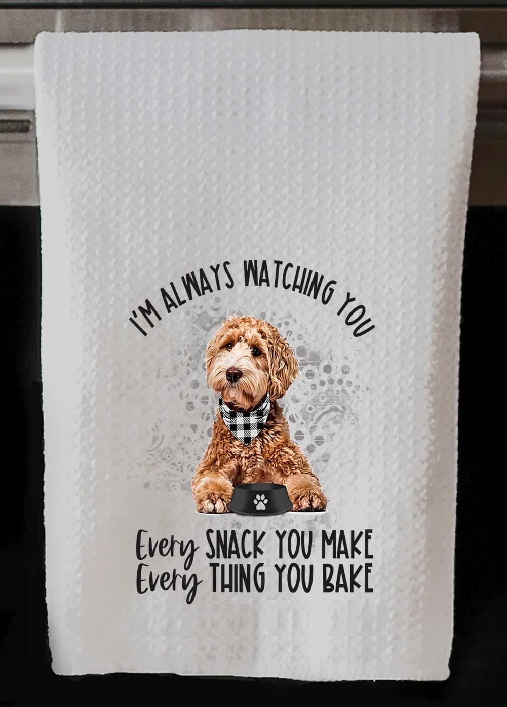 The Creating Studio Personalized Golden Doodle Always Watching You Kitchen Towel, Gift for Doodle Dad, Gift from Dog, Housewarming Gift, Hostess Gift (Always Watching You Golden Doodle No Name)