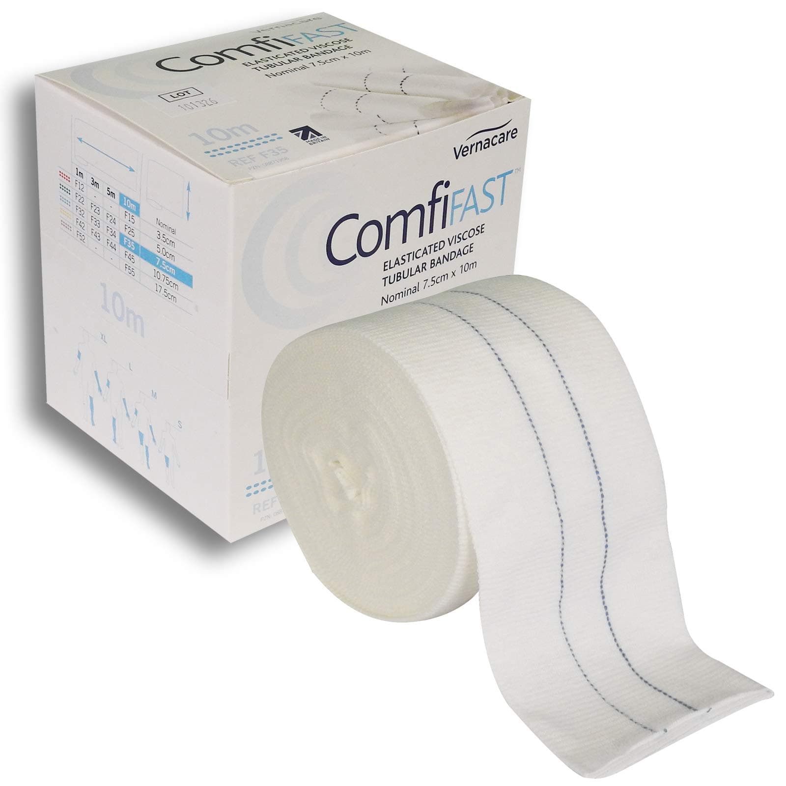 Comfifast Elasticated Tubular Stretch Viscose Bandage - for Large Limbs, Blue Line 7.5cm (for Limb Circumference 20-45cm) - 10m Roll