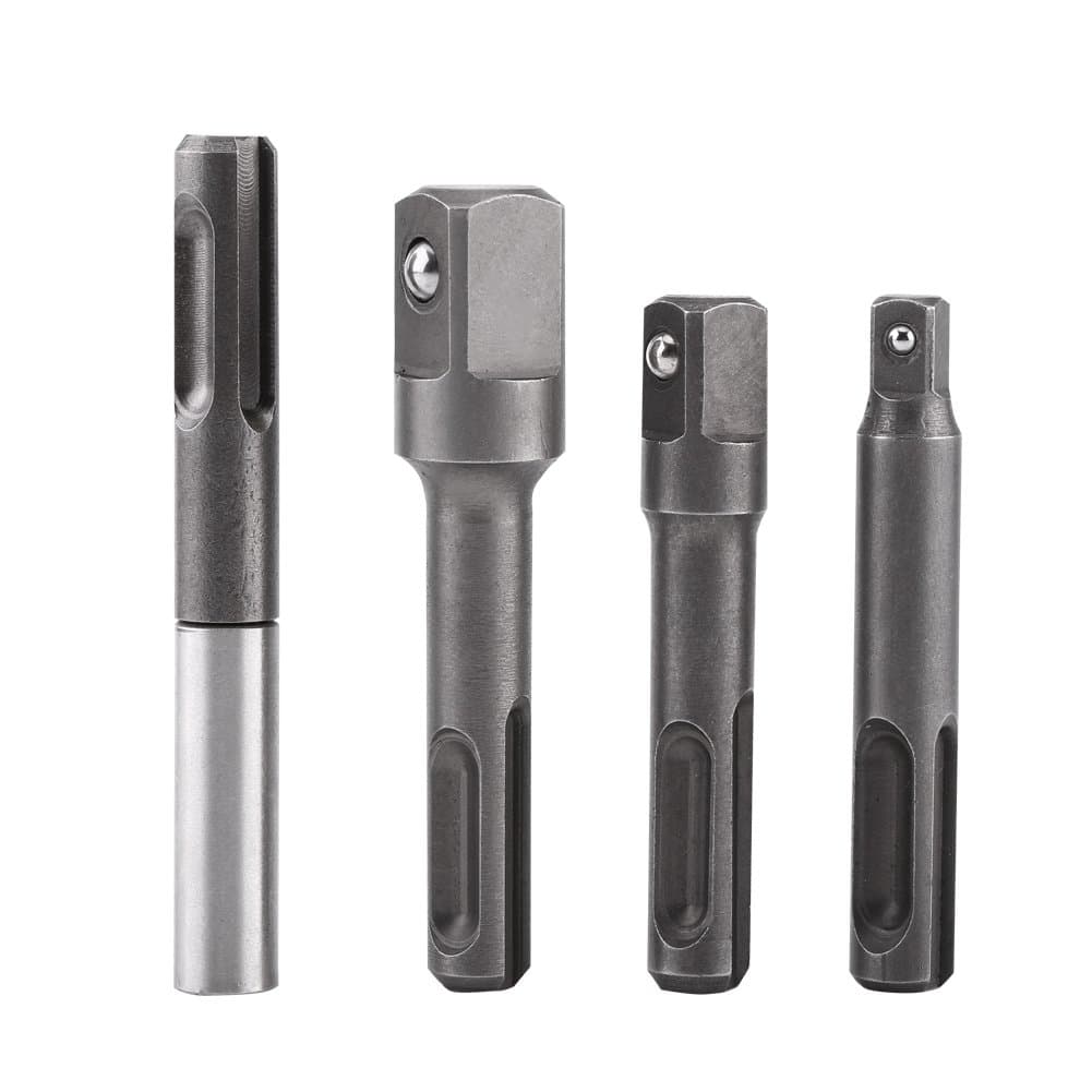 4 pcs SDS Plus Socket Adapter Set,1/4" Hex Socket Adaptor 1/4" 3/8" 1/2" Impact Socket Extension Connector Power Drill Bit Adapter