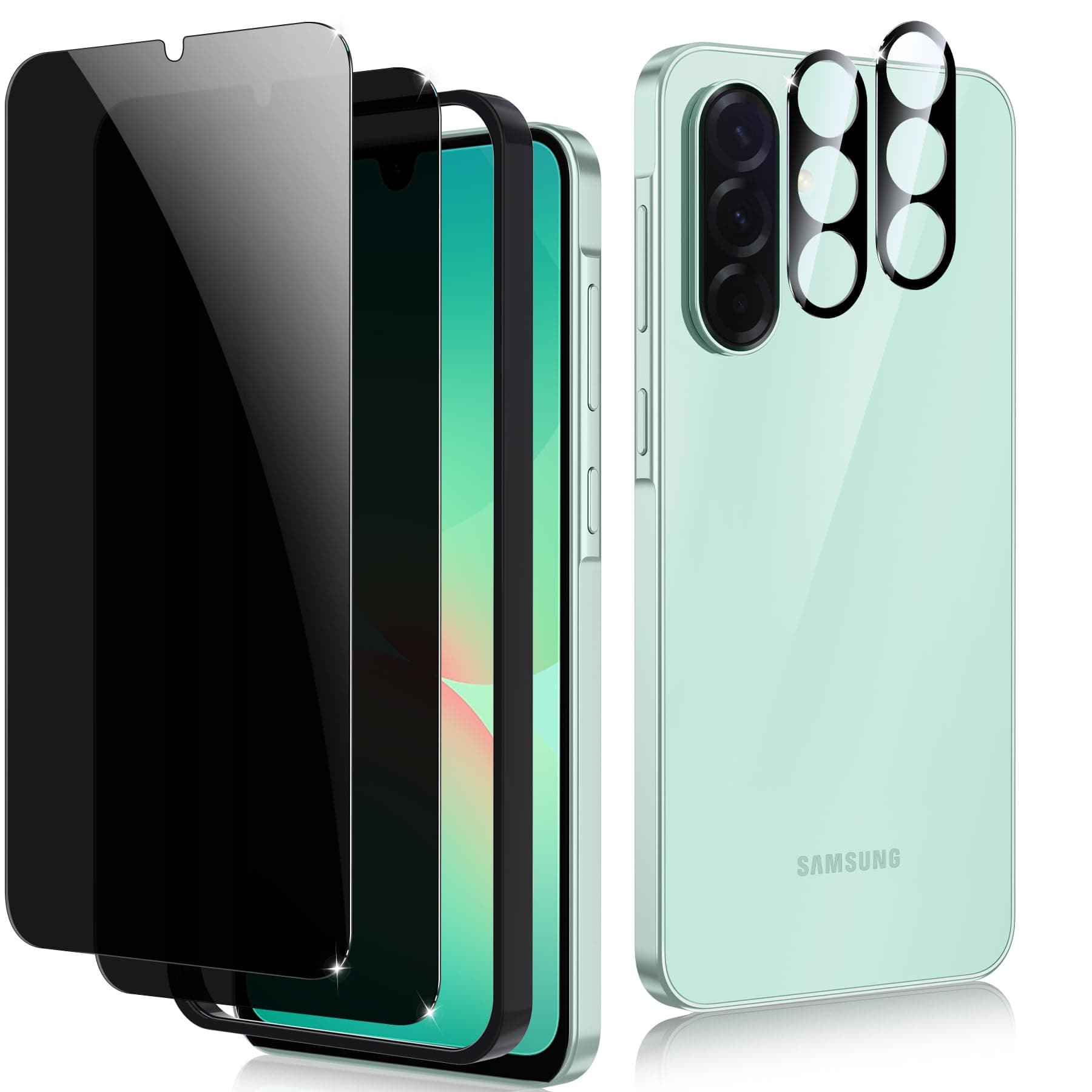 2+2 Pack for Samsung Galaxy A26 Privacy Screen Protector & Camera Lens Protector, Anti Spy Shatterproof Tempered Glass Film with Easy Installation Frame, Bubble Free Case Friendly