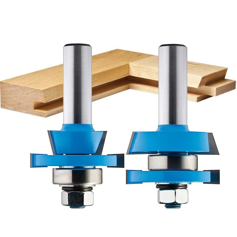 ROCKLER Shaker Rail & Stile Router Bits 1/2 Shank (Set of 2) Precision Balanced Cutter for Smooth Operation - Cabinet Door Router Bits for Stick Joints