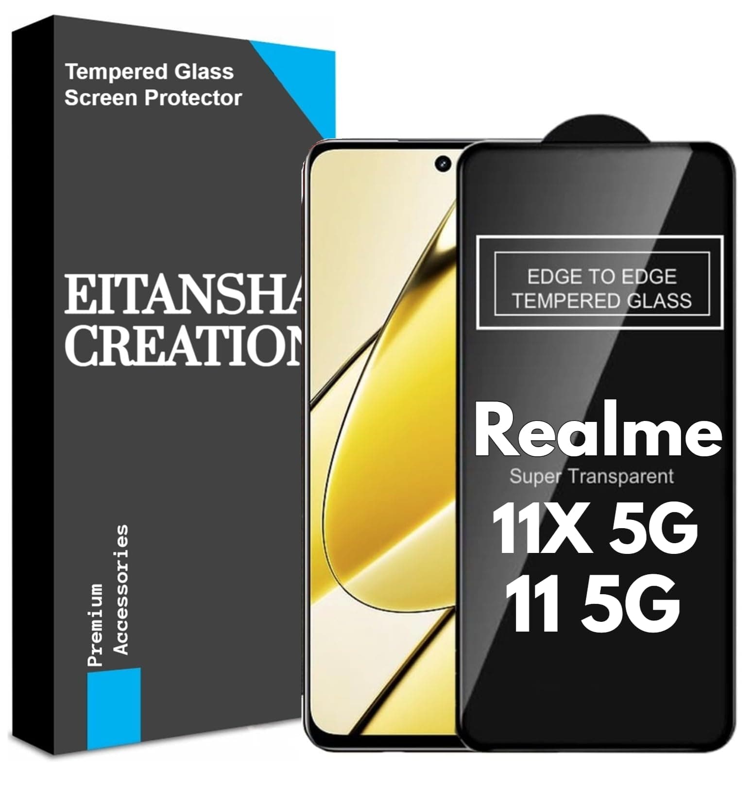 EITANSHA CREATIONEdge to Edge Screen Protector Tempered Glass For Realme 11X 5G, Realme 11 5G with Easy Installation Kit