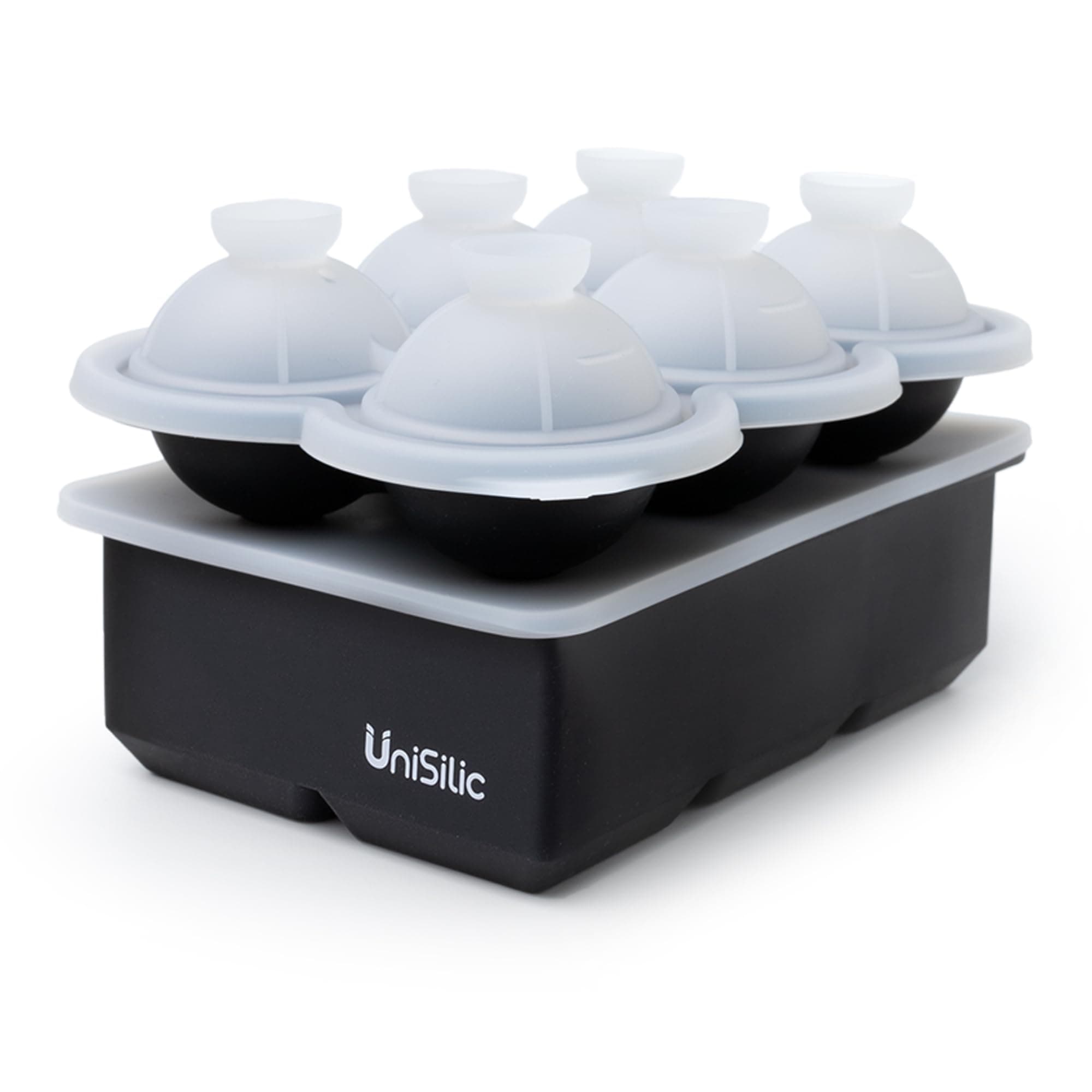 UniSilic Ice Cube Trays, Ice Cube Maker (Set of 2) - 6 Cavity Square Large Ice Cube Tray with Leak Proof Lid & 6 Cavity Ball Ice Cube Molds, Slow Melting Ice Cube for Chilling Cocktails, Drinks, Juice