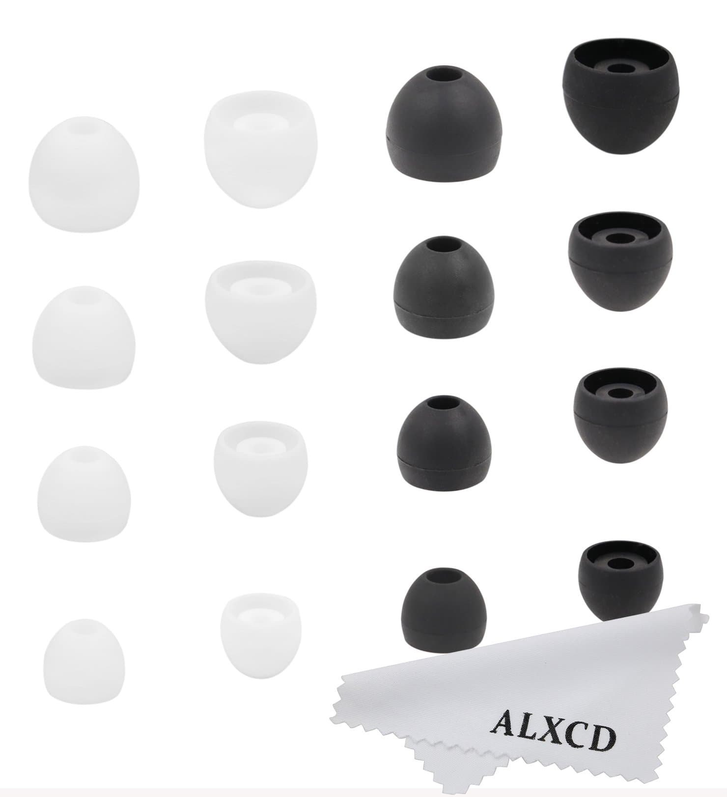 ALXCD Eartips for Audio Technica ATH-IM70 ATH-IM50 Earphone,(XS S M L) 4 Sizes 8 Pair Silicone Replacement Ear Tips Gel Cushion, Fit for Audio Technica ATH-IM70 ATH-IM50 [Black/White](8 Pair)