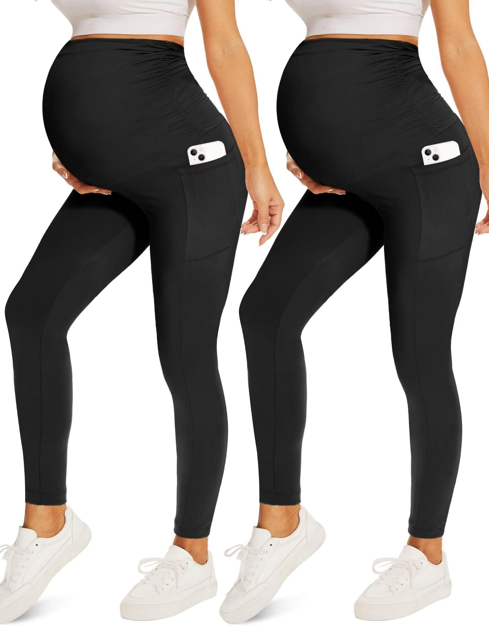 Fotociti 2/3/4 Pack Maternity Leggings With Pockets Over The Belly,Womens Pregnancy Workout Yoga Active Soft Tights Pants