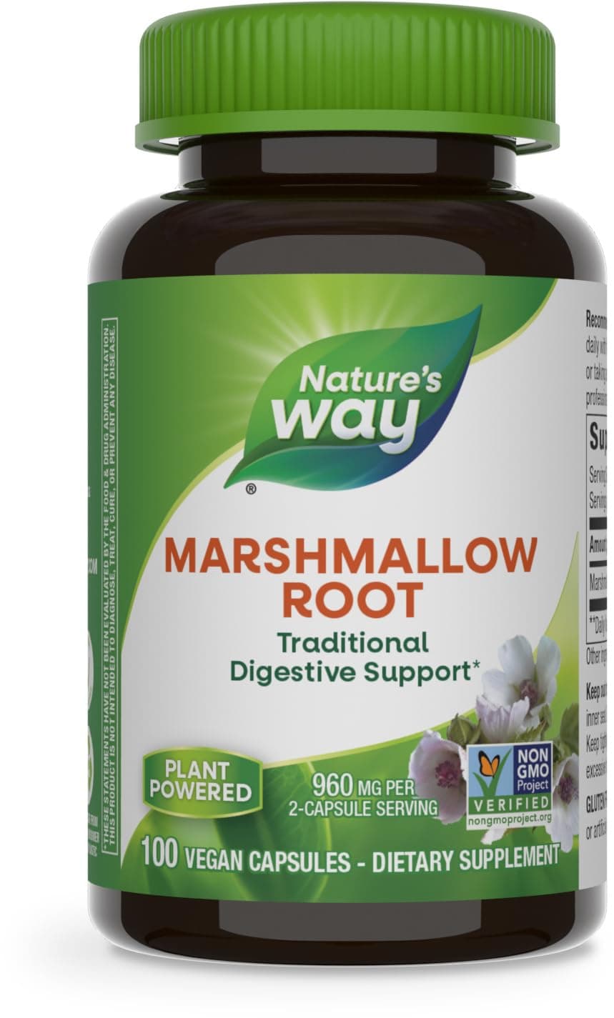 Nature's Way Marshmallow Root - Marshmallow Root Herbal Supplement for Traditional Digestive Support* - Vegan Plant-Based Capsules - Gluten-Free & Dairy-Free - 100 Capsules (50 Servings)