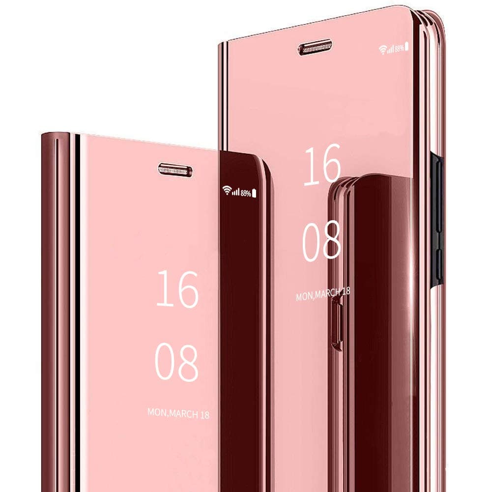 MadBee for Galaxy Note 8 Case [with Screen Protector Full Coverage Flexible Film],Luxury Electroplate Plating Kickstand Case Smart Clear View Cover for Galaxy Note 8 (Pink)