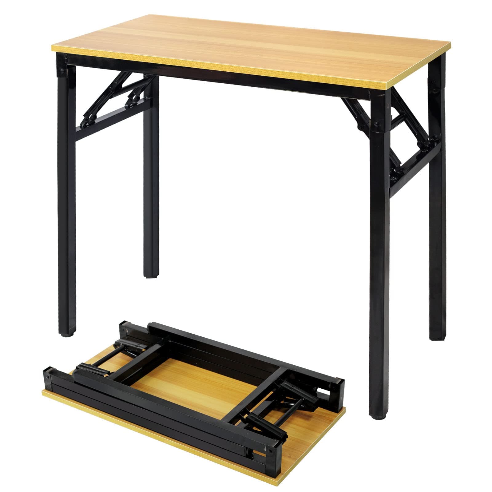 SKY-TOUCH Folding Table Multi Functional Standing Desk With Adjustable Height Legs,for Camping, Garden, Picnic,Coffee,Bbq,No Install Needed Yellow Color Desktop Black Frame(80x40x75cm)