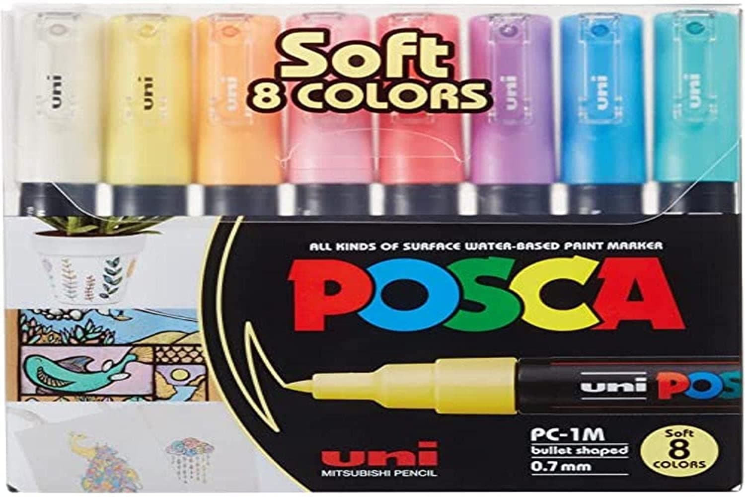 Mitsubishi Uni Posca - Pc1Mc - Extra Fine Bullet Tip Pen - Soft Colors, 8 Pc