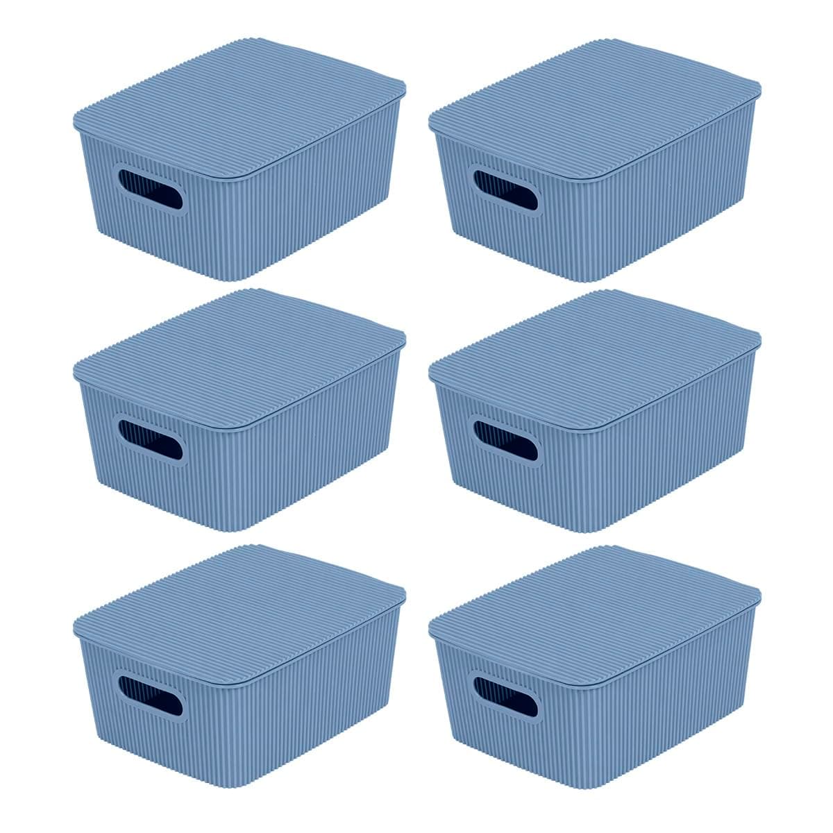 Glad Storage Baskets with Lids - Set of 6 Stackable Plastic Boxes with Handles - Decorative Shelf Organizer Bins for Bathroom and Closet, Blue, 1 Gallon