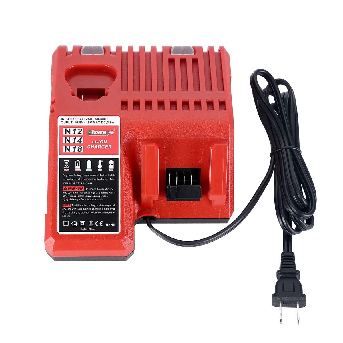 Biswaye M-12 M18 Multi-Voltage Rapid Charger 48-59-1812 Compatible with Milwaukee 12V-18V Lithium Battery M-12 M18 M14 48-11-1850 48-11-1852 48-11-1828 48-11-2411 48-11-2460