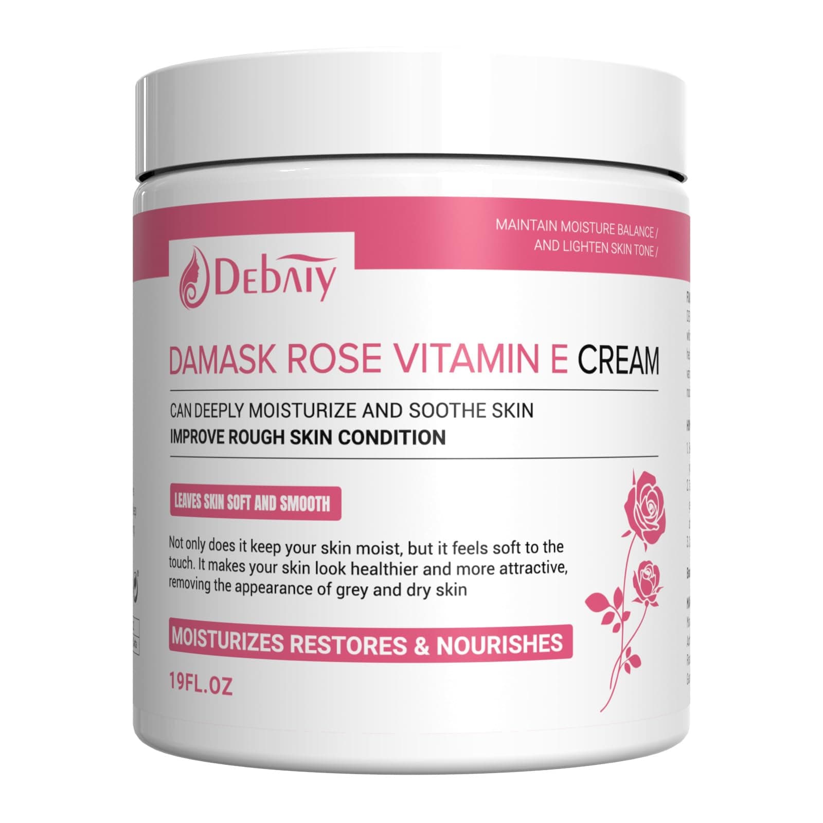 Damascus Rose Vitamin E Hydration Cream - Gentle Moisturizer for Face and Body and Hand (19FL.OZ)