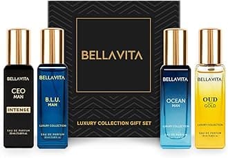 BellaVita Luxury Perfume Gift Set for Men | Includes OUD Gold, Ocean, B.L.U, & CEO Man Perfume | Long-Lasting Cologne Fragrance | Oud Perfume for Men | Premium Collection Perfumes – 4 x 20ml