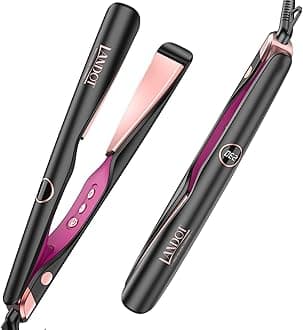 LANDOT Hair Straightener Flat Curling Iron: Curler And Straightener 2 In 1 - Twist Straightening Curling Iron Combo For Curl Wave Straighten Women Hair - 1 Inch Dual Voltage, Black