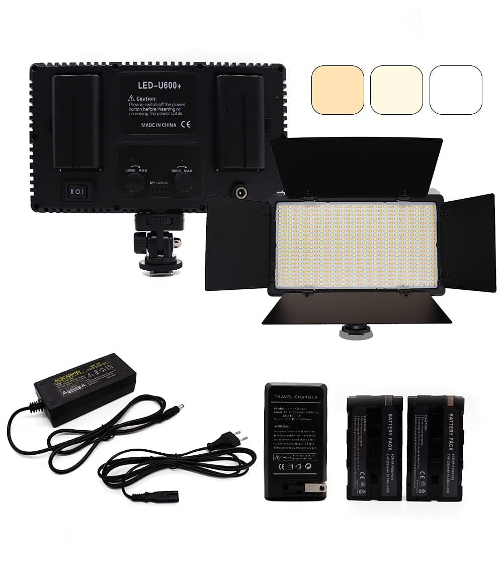 Padom 600 LED light video light kit, rechargeable and plug-powered camera light, 3200K-5600K camera video light， rechargeable and plug-powered video conference live light (LED LIGHT)