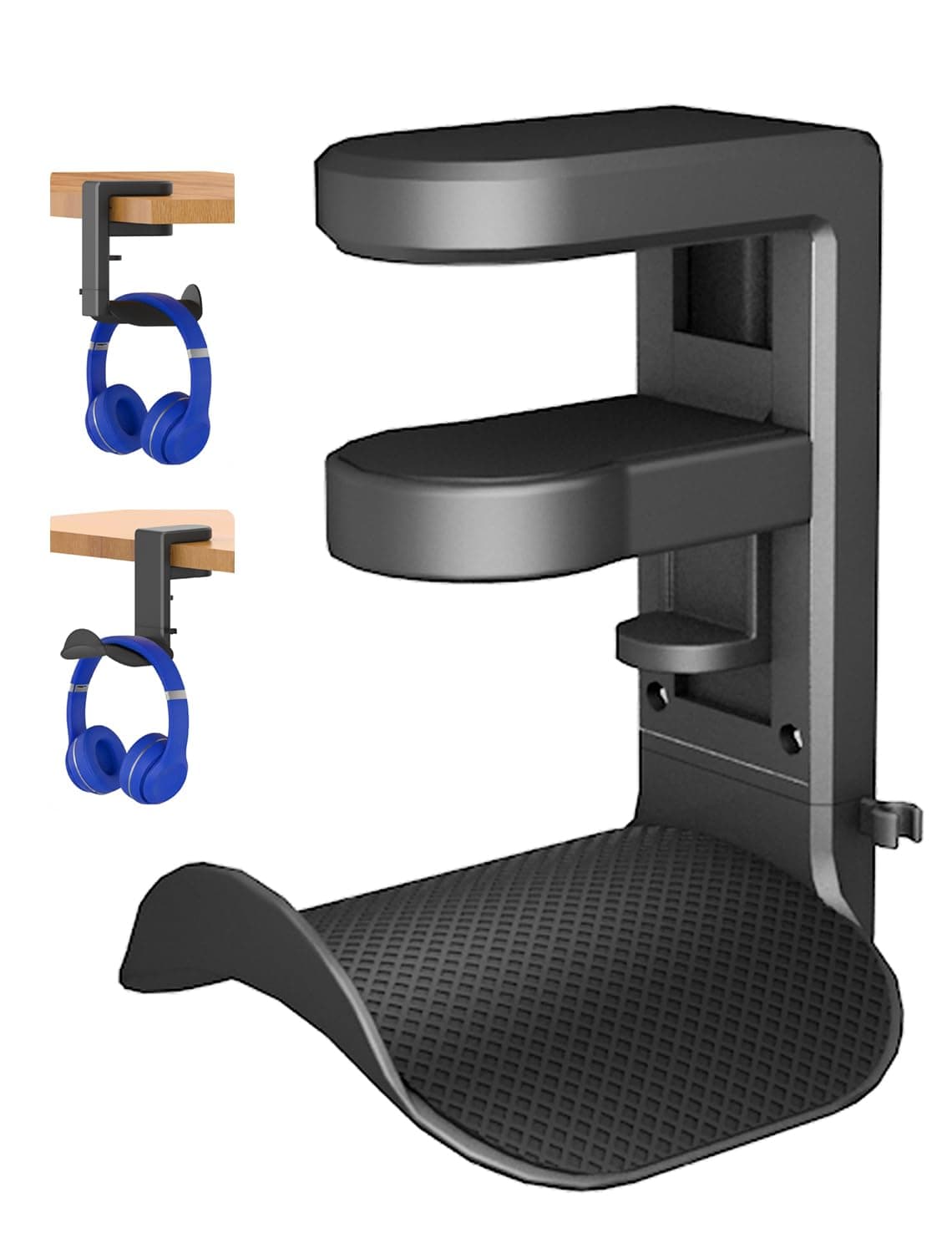 Headphone Holder Hanger Upgraded with Rotating & Adjustable Clamp for Controller & Headphones, Headset Stand Under Desk Hook Mount Built in Cable Clip