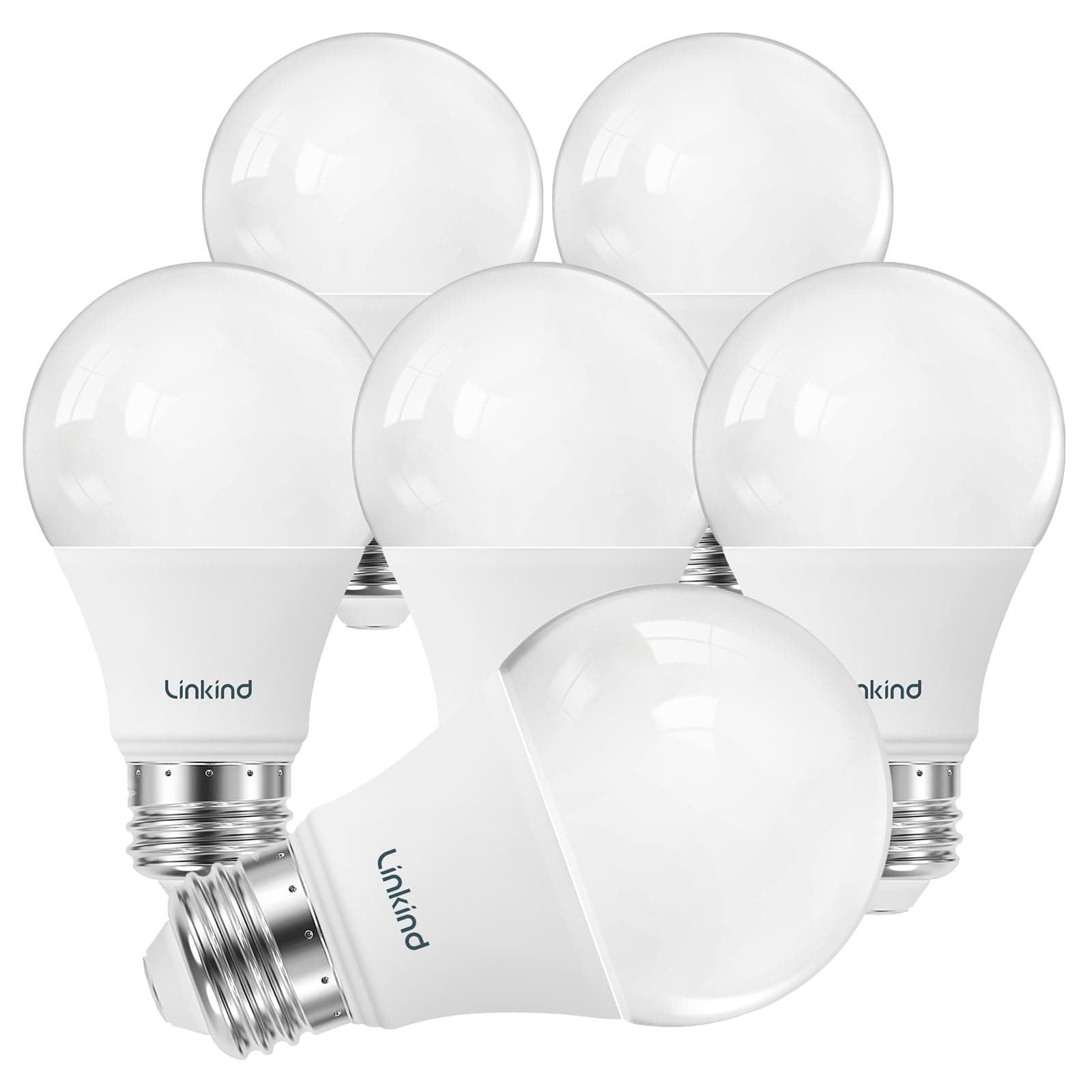 Linkind A19 LED Light Bulb, 60W Equivalent, 2700K Soft White Light Bulbs, 800 Lumens 8.5W Non-Dimmable LED Bulbs, E26 Standard Base, Energy Efficient for Bedroom Home Office, 6 Packs