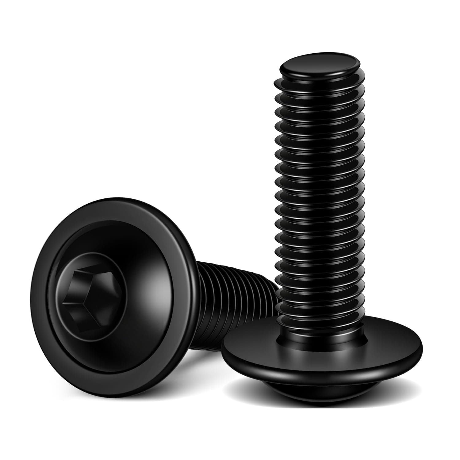 M8 x 20mm Flanged Button Head Socket Cap Screws, Black Oxide, Full Thread, Allen Socket Drive, 304 Stainless Steel, 20 PCS