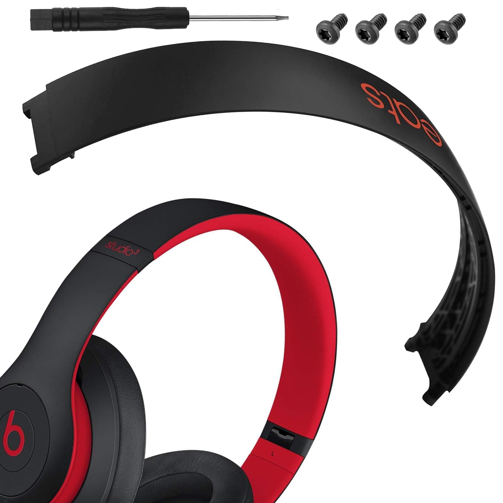 Studio 3 Headband Replacement Parts Studio3 Headband Original Top Arch Band Accessories Repair Kit Compatible with Studio3 Headphones. (Defiant Black-Red)