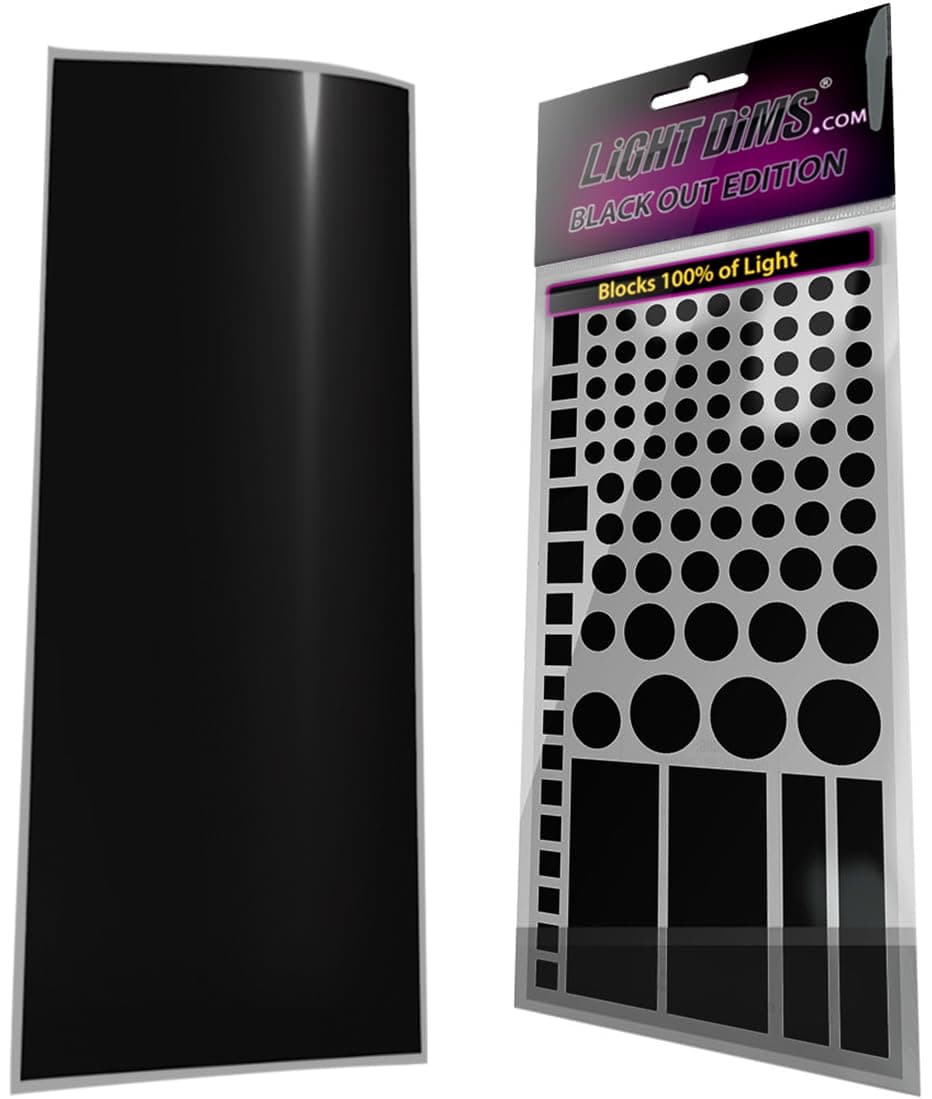 LightDims Black Out Edition Light Blocking LED Covers (2 Sheets) Shapes & Uncut Sheet for Electronics & Appliances. Blocks 100% of Light, in Retail Packaging.