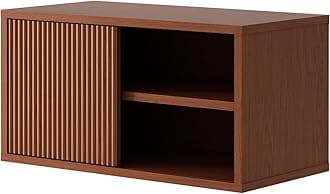 MUSEHOMEINC Modern Wooden Bookcase with Storage Cabinet,Sliding Door 2 Tier Open Bookcases,Up-Flip Door Display Unit for Home Office, Living Room (1, ST1026WN)