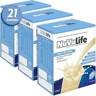 NuVu Life, Liquid-Life Shake. High Calorie, High Protein, Nutrient Rich Powdered Drink Mix for Weight Gain or Meal Replacement (Vanilla, 21 Sachets)