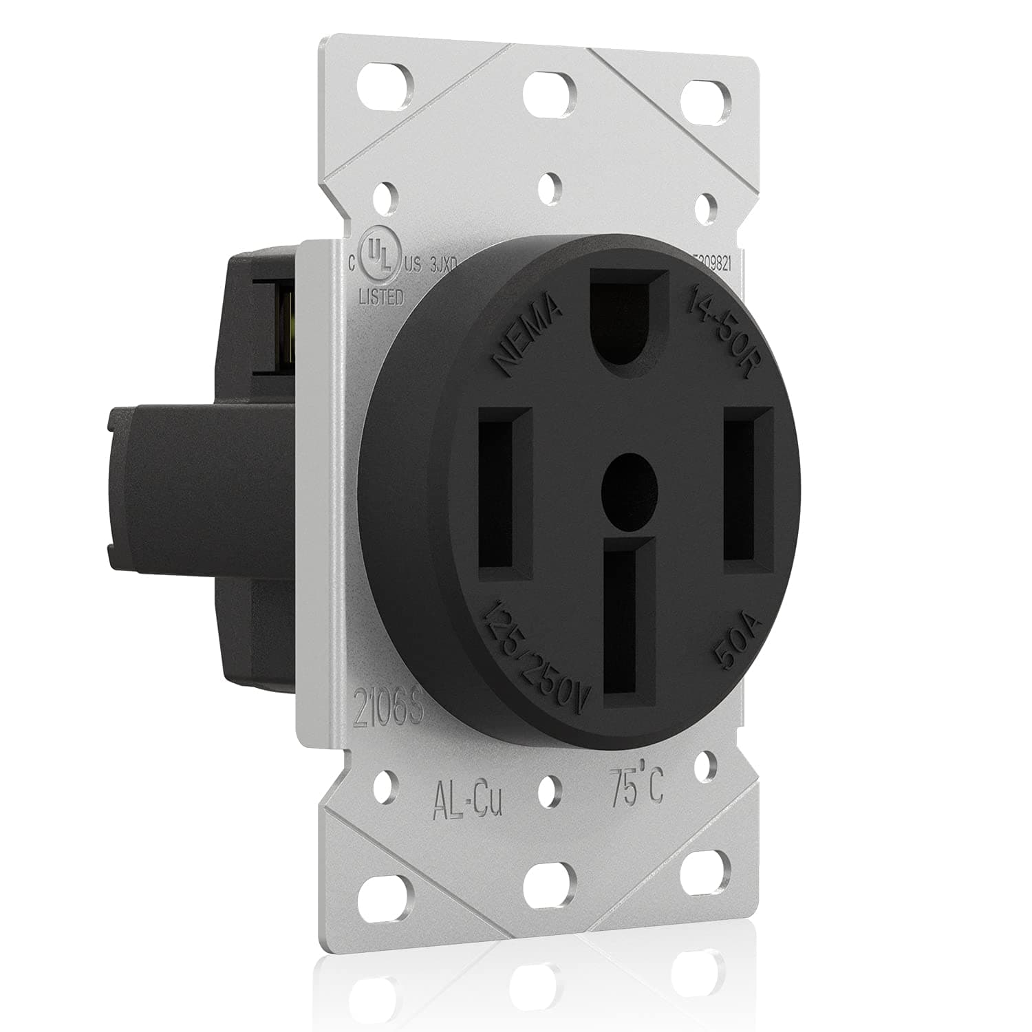 50 Amps 125/250V Range Oven Stove Receptacle, Flush Mounting Power Outlet, NEMA 14-50R, Straight Blade Heavy Duty Range Receptacle, Grounding, 3 Pole 4 Wire, UL Listed, 1 Pack