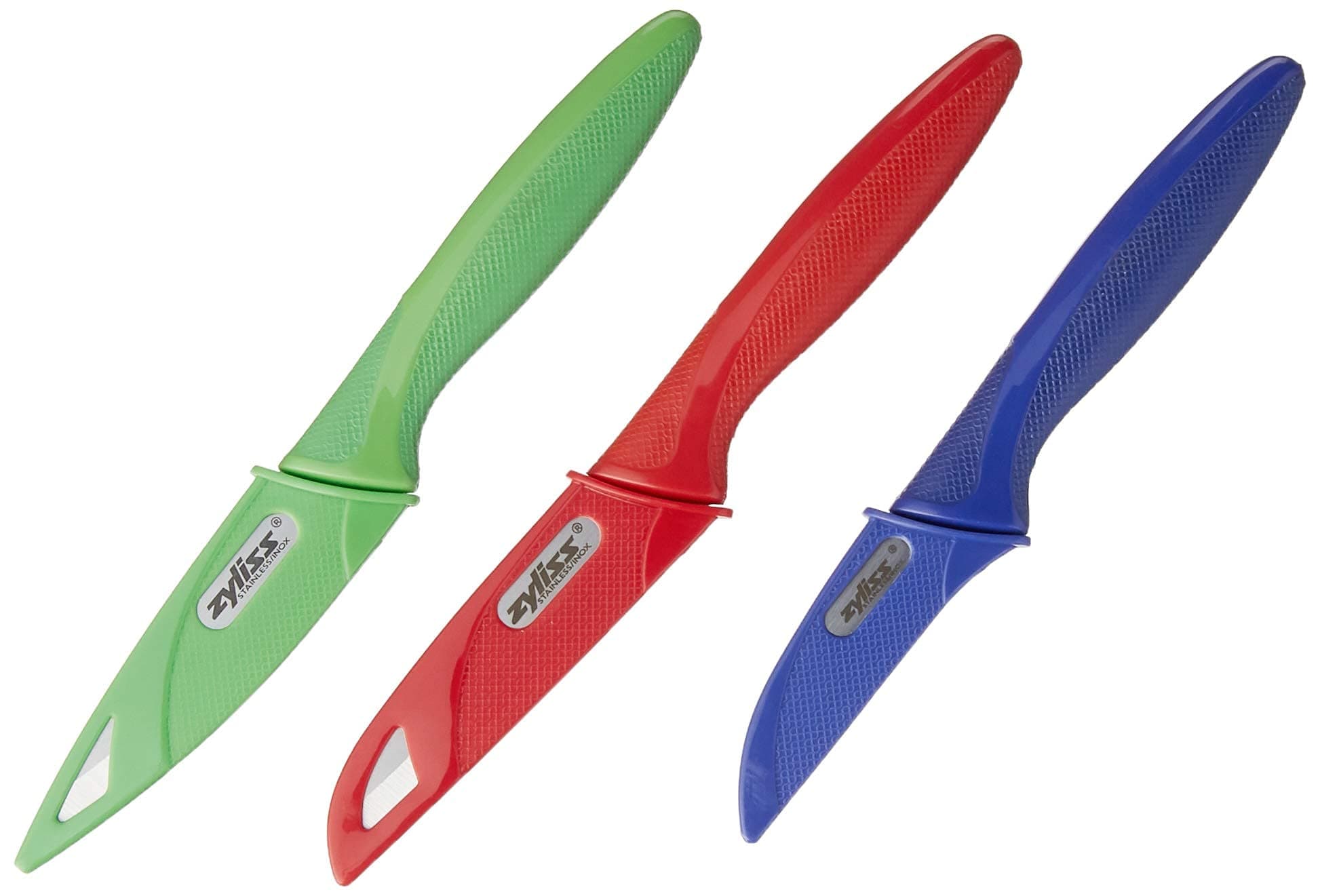3 Piece Peeling & Paring Knife Set with Covers - Kitchen Knives for Fruits & More - Ideal for Kitchen Collections - Blue, Green, & Red