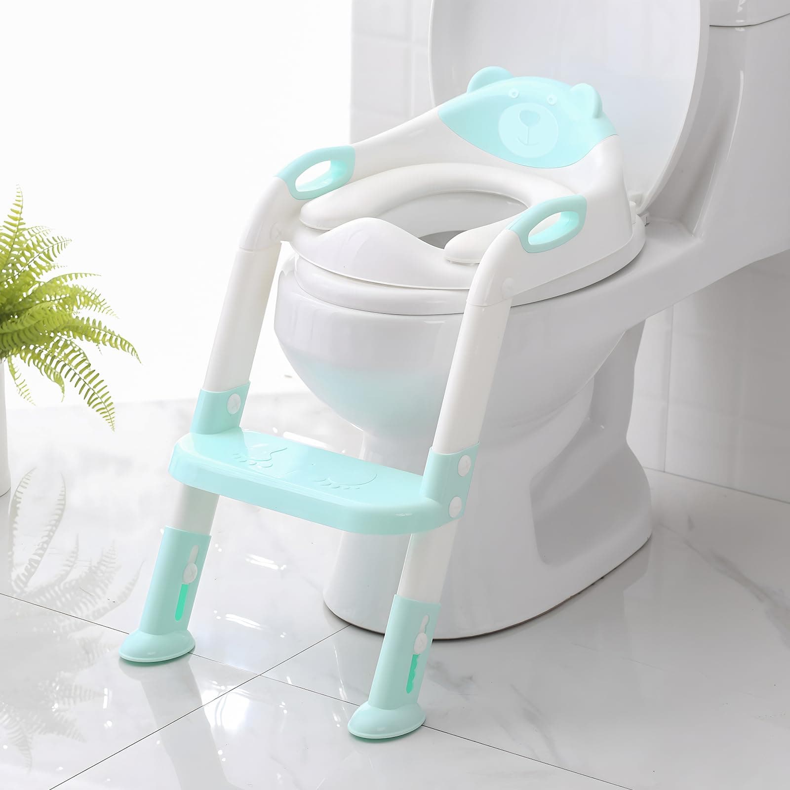 SKYROKU Potty Training Seat with Step Stool Ladder, Potty Training Toilet for Kids Boys Girls Toddlers - Comfortable Safe Potty Seat with Anti-Slip Pads Ladder Blue