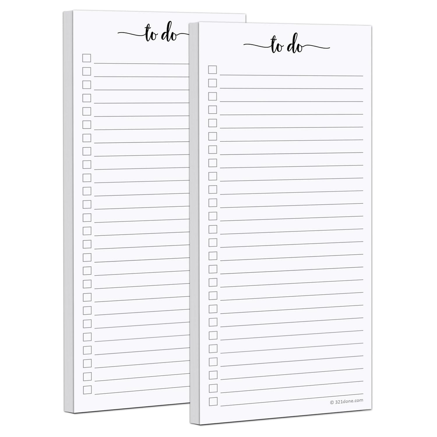 321Done 2-Pack Skinny To Do List Notepad, Made in USA - 3.7x8.5, College Ruled, Simple Stylish To-Dos Memo Pad for Planning, Tasks, Appointments, Reminders, Home, Office - 50 Sheets per Pad