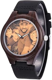 Godchoices Personalized Customized Wooden Watch with Photo Or Message Double-Side Engraving for Personalized Gift