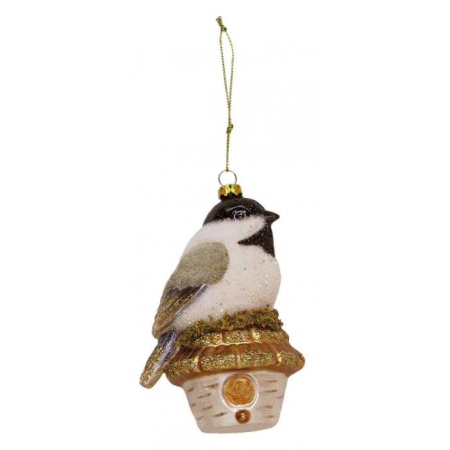 4.25" In the Birches Black and White Nesting Sparrow Bird Christmas Ornament
